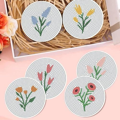 DOTZSO 8 Pcs Diamond Art Coasters Kit with Holder, Diamond Art Kits for Adults Beginners Small Diamond Painting Coasters, Arts and Crafts for Adults Supplies Item Sets (Flower) thumbnail 6