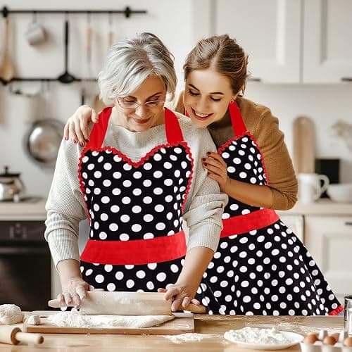 Violet Mist Lovely Retro Cute Aprons for Women Black Red Lace Polka Dot Vintage Aprons for Girls Ladies Ruffle Frilly Christmas Apron Kawaii 50s Maid Kitchen Aprons for Cooking Baking Mothers Gift thumbnail 2