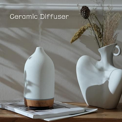 VIVITEST 200ML Ceramic Essential Oil Diffuser,Stone Essential Oil Diffuser,Ultrasonic Aromatherapy Diffusers for Home thumbnail 2