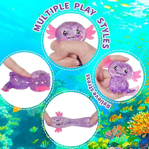 Axolotl Squishy Stress Relief Toy Glitter Fidget Toys Cute Malt Sugar Axolotl Toy Fidget Toys Adults Fidget Toy for Kids Youth Adult, Party Favors Anxiety Relief Squishy Toys(Purple) thumbnail 2