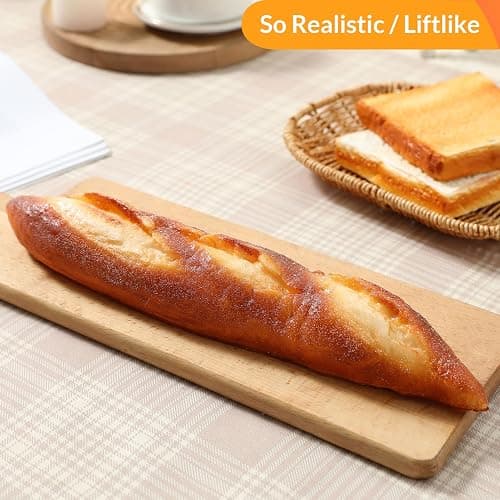 Joeabor 8pcs Artificial Bread Set, Realistic Fake Food for Display, Fake Bread for Decoration, Faux Food Props, Includes Faux Croissant, Dessert, Baguette and Toast thumbnail 9
