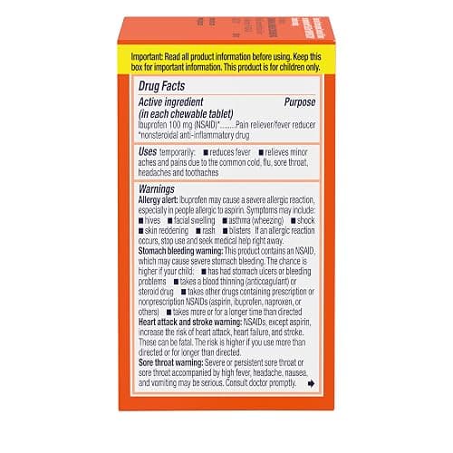 Motrin Children's Dye-Free Chewable Tablets with Ibuprofen, Kids' Fever Reducer & Pain Reliever for Sore Throat, Fever, Toothache & Pain Relief, Grape Flavor, 24 Ct thumbnail 7
