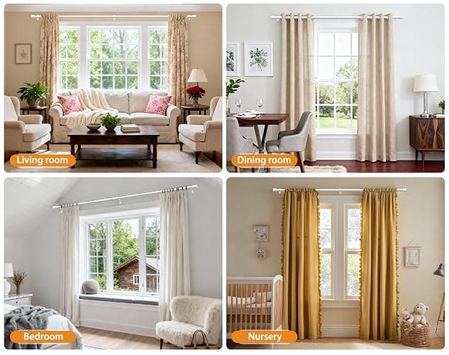 TONIAL White Curtain Rods 32 to 58 Inch(2.6-4.8ft), Adjustable Splicing Window Curtains rod, 3/4 Drapery Rods for Windows 20 to 53 Inch(1.7-4.4ft), Decorative Single Rod with Modern Cap Finial thumbnail 7
