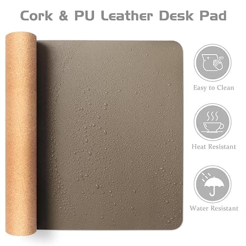 Aothia Dual-Sided Desk Mat - Leather & Cork Desk Protector, Large Mouse Pad & Writing Pad for Office/Home, Coffee (25.6"x13.7") thumbnail 4