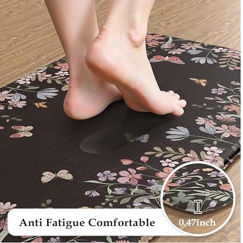 KIMODE Kitchen Anti Fatigue Mats, Farmhouse Kitchen Rugs Sets of 2, Memory Foam Kitchen Mats for Floor, Waterproof Non Skid Standing Mat for Sink Laundry Office Desk Black 20"x47"+20"x32" thumbnail 3