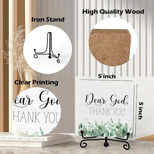Modern Farmhouse Decor, Home Decor For Living Room, Boho Chic Aesthetic Shelf Decorations, Christian Eucalyptus Dear God Sign, Farm House Entryway Tv Stand Fireplace Coffee Table Decoration (09) thumbnail 3