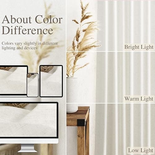 Cream Linen Back Tab Curtains 84 Inch Length for Living Room 2 Panel Set Neutral Modern Farmhouse Window Privacy Semi Sheer Linen Drapes Rustic Pinch Pleated Look Curtain Natural Ivory Colored thumbnail 4