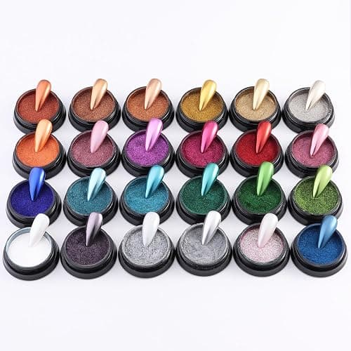 Fcozpjk 24 Colors Chrome Nail Powder Set Metallic Mirror Effect for Nails | Gold Silver Pink Chrome Nail Powder White Pearl Iridescent Multichrome Powder for Nails Rubbing Pigment Manicure Supplies thumbnail 8