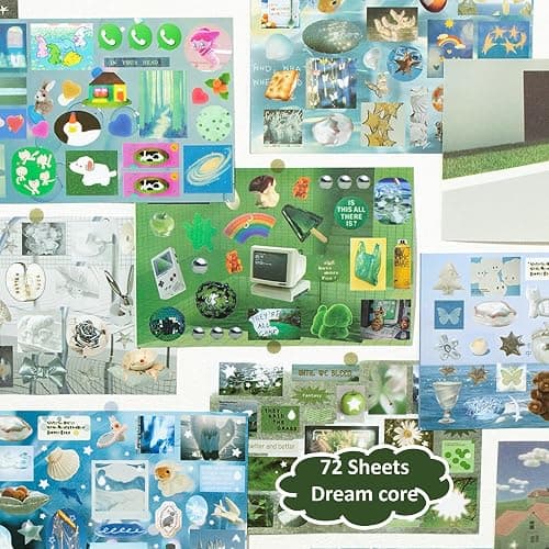 Dreamcore Retro Sticker Book, 72 Sheets with Mixed Writable Paper, PET & Art Coated Paper, Creative Activity Stickers, DIY Scrapbooking Phone Cases Laptops Party Gifts (LightDream) thumbnail 4