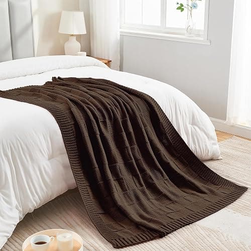 CozeCube Check Knit Throw Blanket, Dark Brown Checkered Throw for Couch, Decorative Christmas Soft Cozy Warm Knitted Blanket for Bed Sofa Living Room, 50"X60" thumbnail 7