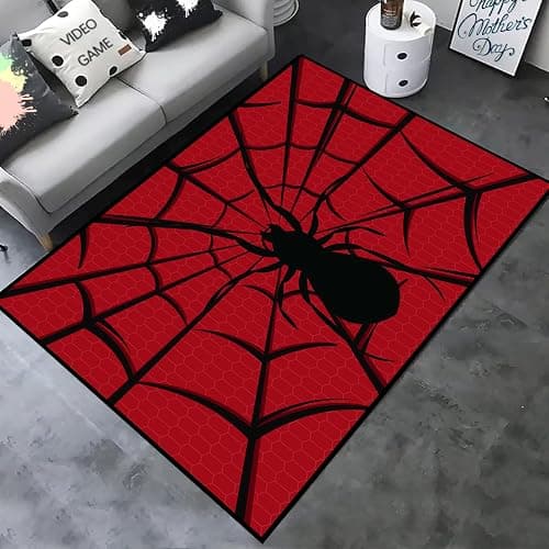 LHOMKCV 3D Spider Gaming Rug, 80x150cm, Cool Black Spider Web Large Rugs Living Room, Illusion Room Decor Washable Red Carpets Non Slip Door Mat Dust Trapper Water Absorbent Accent Carpets thumbnail 2