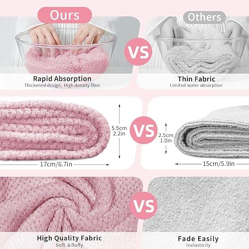 my novel things 3 Pack Microfiber Hair Towel Wrap for Curly Hair Women | 25.4" x 9.8" Super Absorbent Quick Dry with Button for Hair Anti Frizz, Gift for Women Girls (Pink,White,Purple) thumbnail 2