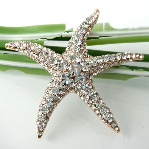 Navachi 18k Gold Plated Multi-Color Crystal Big Sea Star Starfish Brooch Pin thumbnail 3