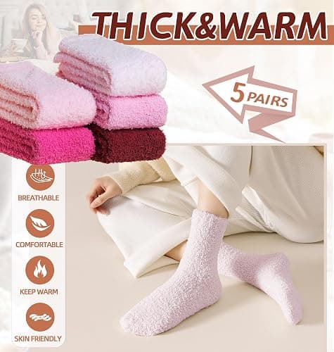 Womens Fuzzy Socks Warm Fluffy Winter Cozy Thick Plush Microfiber Slipper Soft Home Sleeping Socks 5 Pairs thumbnail 2