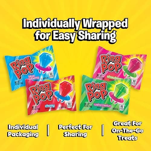Ring Pop Lollipops, 30 Count, Assorted Flavors, Candy Party Favors for Kids | Individually wrapped hard candy suckers, variety pack, great for kids' birthday party favors and goodie bag stuffers thumbnail 6
