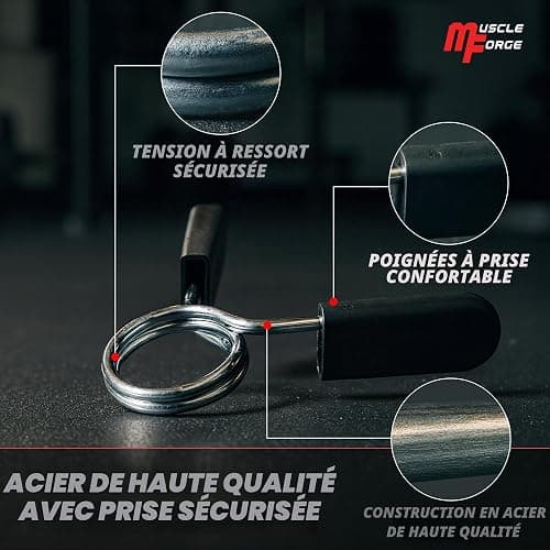 MuscleForge Pinces à Ressort 25/28/30 mm – Lot 2 Colliers haltères, Barres – Stop Disque – Montage Rapide, Changement Charge, Maintien sûr – Prise antidérapante, sécurité séance, Home Gym, Durable thumbnail 5