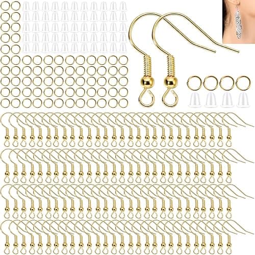 Hypoallergenic Earring Hooks, Ear Wires Fish Hooks, 600 Pcs Gold Earing Making Supplies Kit with Earring Backs and Jump Rings for DIY Jewelry Making (Gold) - Image 1