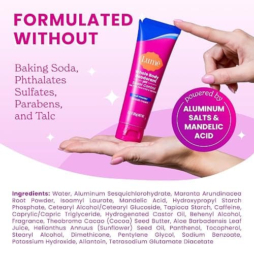 Lume Whole Body Deodorant Plus Sweat Control - Smooth Cream Tube - 72 Hour Odor And Sweat Control - Baking Soda Free, Skin Loving - 3.0 ounce (Pack of 2) (Soft Powder) thumbnail 4