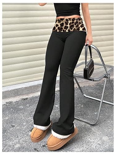 SHENHE Women's Fold Over Flare Leggings High Waisted Bootcut Gym Workout Yoga Pants thumbnail 5