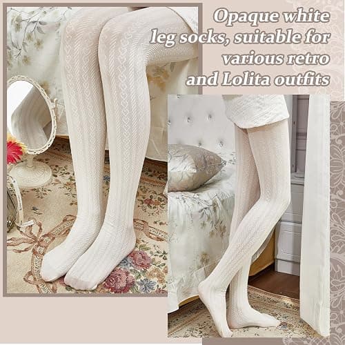 JaGely 1/2/3 Pair White Lace Tights for Women White Fishnet Hollow out Knitted Tights Lolita Stockings Lace Strips Pantyhose thumbnail 5