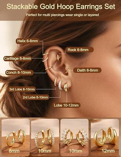 Tungary Chunky Hoop Earrings for Women Hypoallergenic Huggie Earring Stacks | Danity Small Hoop Earrings, Cartilage Earring Hoops for Sensitive Ears, Gift for Her, Stainless Steel/Sterling Silver Post thumbnail 4