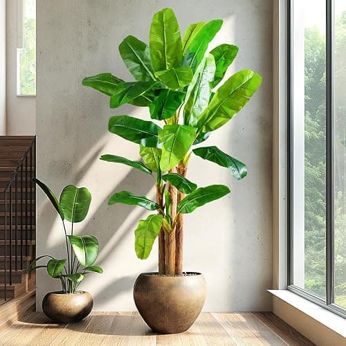Erimda 8.2FT Artificial Banana Tree Tall Fake Banana Leaf Plant Faux Banana Silk Tree Faux Banana Leaves for Home Swimming Pool Indoor Outdoor Patio Tropical Decor - Image 1