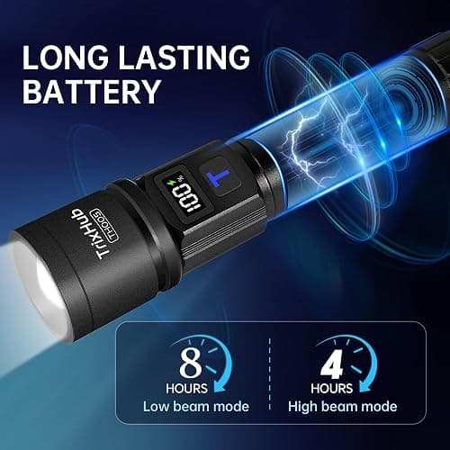 TrixHub Rechargeable Flashlights 2 Pack, Super Bright High Lumens Flash Light, 5 Modes Zoomable Linternas with LCD Digital Display, Powerful Handheld LED Flashlights for Home Emergencies Camping thumbnail 4