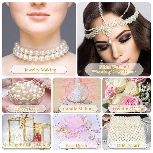 Pearl Beads for Craft, Anezus 200pcs Ivory Faux Fake Pearls, 12 MM Sew on Pearl Beads with Holes for Jewelry Making, Bracelets, Necklaces, Hairs, Crafts, Decoration and Vase Filler thumbnail 7
