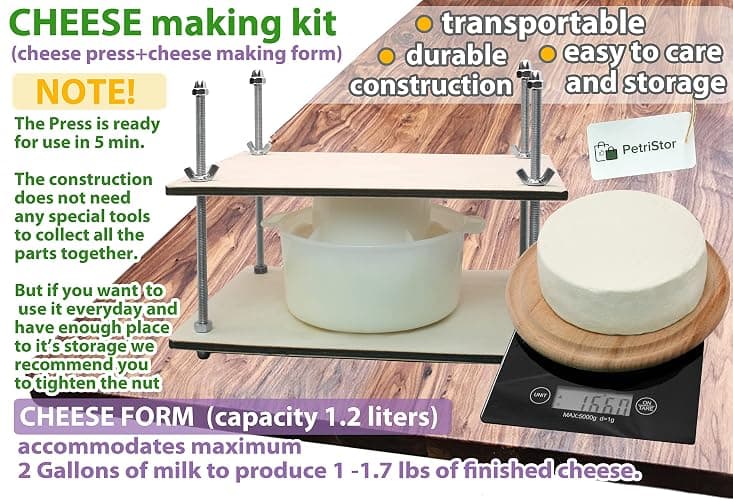 Сheese Making Kit 12 in (Metal Guides Cheese Press + 1 Cheese Making mold 1.2 L) pressure up to 50 pounds thumbnail 4