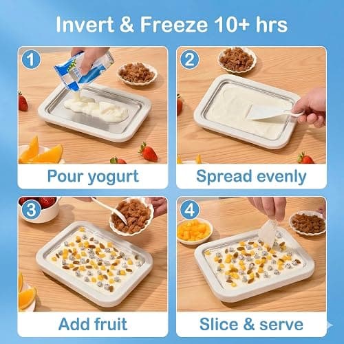 At-Home Rolled Ice Cream Maker - Magic Instant Freeze Pan for DIY Soft Serve & Frozen Yogurt. Easy-to-Use Ice Cream Rolling Tray with Spatulas. Ideal Summer Gift & Kitchen Activity for Kids (White) thumbnail 6