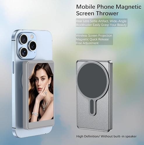 Vlog Selfie Monitor Screen for iPhone (NOT Support 17), Rear Camera for Selfie Vlog Live Stream, Magnetic Mount Wireless Connection with Remote Control (Grey) thumbnail 2