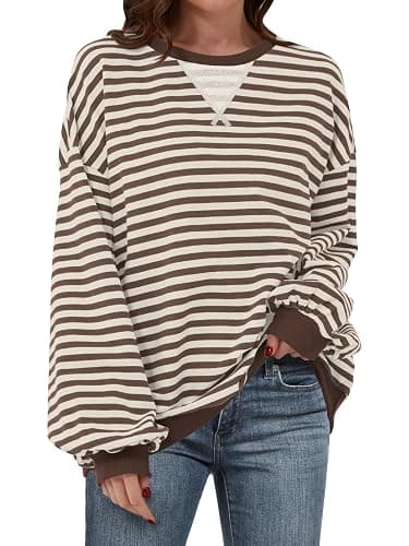ANRABESS Women Striped Sweatshirts Oversized Crewneck Long Sleeve Shirts Y2K Pullover Top 2025 Fall Outfits Fashion Clothes - Image 1