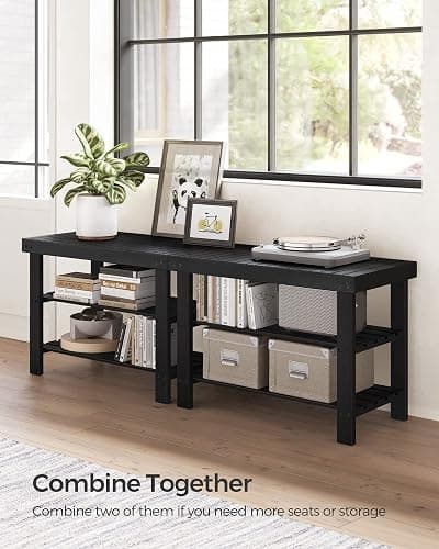 SONGMICS Shoe Rack Bench, 3-Tier Bamboo Shoe Storage Organizer, Entryway Bench, Holds Up to 286 lb, 11.3 x 27.6 x 17.8 Inches, for Entryway Bathroom Bedroom, Ink Black ULBS04H thumbnail 6