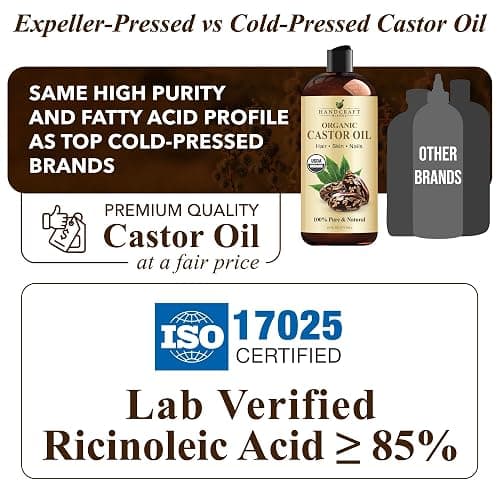 Handcraft Blends Organic Castor Oil - 16 Fl Oz - 100% Pure and Natural - Premium Grade Carrier Oil for Hair Growth, Eyelashes and Eyebrows - Hair and Body - Expeller-Pressed & Hexane-Free thumbnail 2