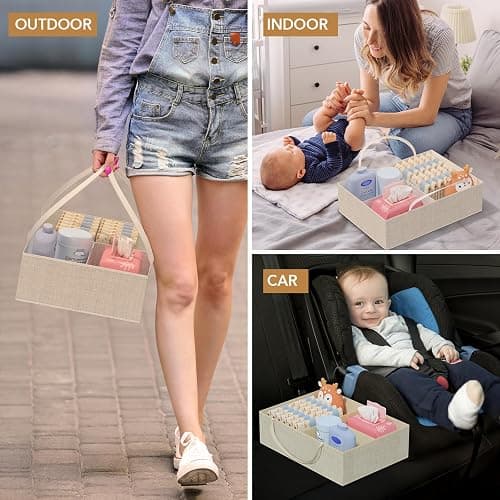 BBLIKE Diaper Caddy Organizer with Hanging Rack - 3 Tier Rolling Baby Storage Cart with Drawers and Side Pockets for Newborn Diaper Organization for Nursery, Crib, Bedroom, Changing Table, Beige thumbnail 5