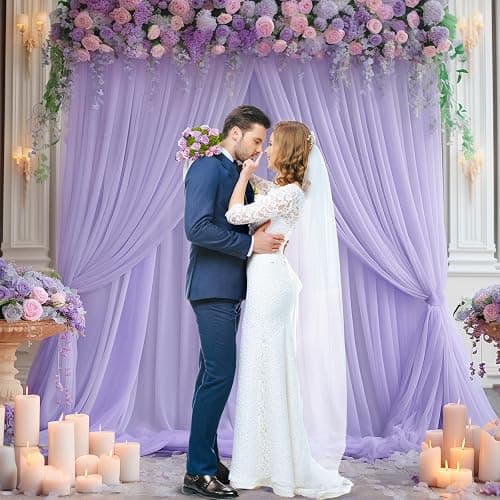 10x10ft Purple Tulle Backdrop Curtain for Parites, Sheer Backdrop Curtains for Wedding Baby Shower Birthday Party Photo Shoot Decorations thumbnail 6