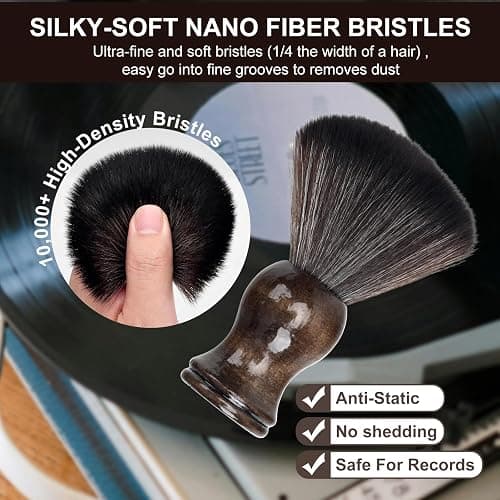 6-in-1 Vinyl Record Cleaning Kit | Vinyl Record Cleaner Kit – Includes 2in1 Velvet Microfiber Brush, Soft Antistatic Nano Fiber Brush, Cleaning Liquid, Duster & Stylus Brush, Storage Box, for Records thumbnail 2