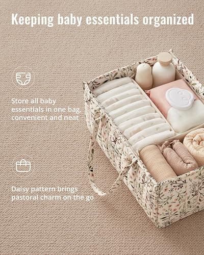 Blissful Diary Floral Diaper Caddy Organizer Storage Basket, Pastoral Daisy | Portable Storage Basket with Removable Dividers, Gift for Baby Shower, Newborn Boy & Girl Essentials, Baby Registry Must Have thumbnail 3