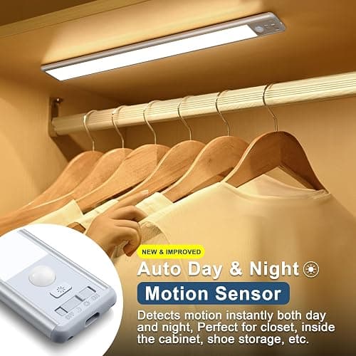 BLS 10inch Under Cabinet Lights, 40 LED Closet Lights, Motion Sensor Light Indoor, Battery Operated Lights, 1800mah USB C Rechargeable Under Cabinet Lighting, Magnetic Night Light for Kitchen (2 Pack) thumbnail 3