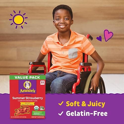 Annie's Organic Bunny Fruit Flavored Snacks, Summer Strawberry, Gluten Free, Value Pack, 22 Pouches, 15.4 oz thumbnail 4
