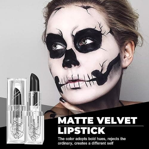 Halloween Black Lipstick Matte Body Painting Stick for Women Waterproof Long Lasting Dark Lipsticks Gothic Zombie Vampire Cosplay Cruelty Free Lipstick, DU-Black thumbnail 2