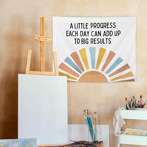 URLLUAE Boho Sun Inspirational Tapestry, Motivational Wall Decor, Positive a Little Progress Each Day Wall Tapestry Backdrop for Kids Room Home Office Classroom Decoration, 50x60 Inch thumbnail 5
