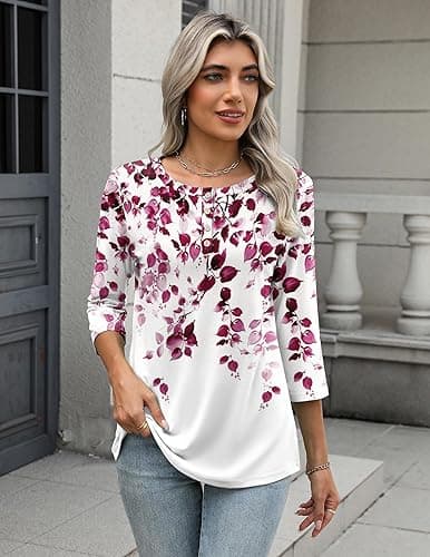 Zeagoo 3/4 Length Sleeve Women Tops Crew Neck Blouses Dressy Casual Summer T Shirts Loose Fit Business Work Clothes thumbnail 4