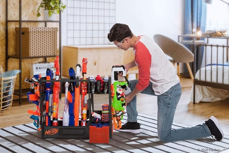 Nerf Elite Blaster Rack - Storage for up to Six Blasters, Including Shelving and Drawers Accessories, Orange and Black - Amazon Exclusive thumbnail 2