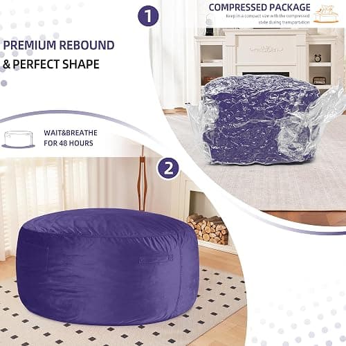 HABUTWAY Bean Bag Chair 3Ft Luxurious Velvet Ultra Soft Fur with High Rebound Memory Foam Bean Bag Chairs for Adults Plush Lazy Sofa with Fluffy Sponge 3' (Purple) thumbnail 7