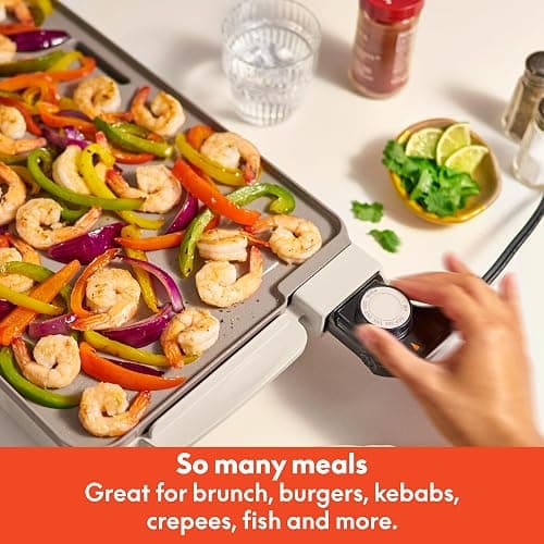 bella 10" x 20" Electric Griddle with Warming Tray, EverGood™ Ceramic Nonstick Coating & Removable Temperature Probe, Dishwasher-Safe Drip Tray & Cool Touch Handles, 1500 Watt, Oatmilk thumbnail 9