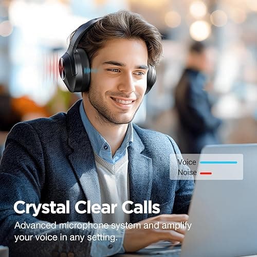 Upgrade Pro‑level Hybrid Active Noise Cancelling Headphones with HD Sound, Wireless Bluetooth Headphones Over The Ear Unequaled Comfort, Vivid Deep Bass, for Home Office Travel Birthday Gift, Black thumbnail 5