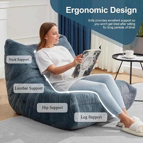 Bean Bag Chairs for Adults Giant Bean Bag Chair Memory Foam BeanBag Chair Bean Bag Sofa with Filler Faux Fur Fireside Beanbags Lazy Sofa for Living Room Bedroom Office (Bluegrey Plush, Single) thumbnail 6