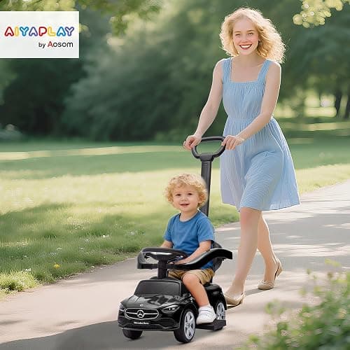 AIYAPLAY Porteur Enfants Mercedes-Benz sous Licence Voiture à Pousser Noir | Porteur Bébé 2 en 1, Poignée Amovible, Garde-Corps, Espace de Rangement, Klaxon et Volant, Enfants 18 à 36 Mois thumbnail 2