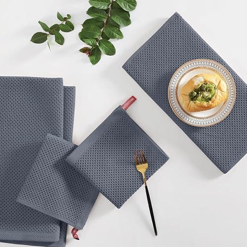 Homaxy 100% Cotton Kitchen Towels and Dishcloths Set, 12 x 12 Inches and 13 x 28 Inches, Set of 12 Bulk Kitchen Towels Set, Ultra Soft Absorbent Dish Cloths for Washing Dishes, Dark Grey thumbnail 2